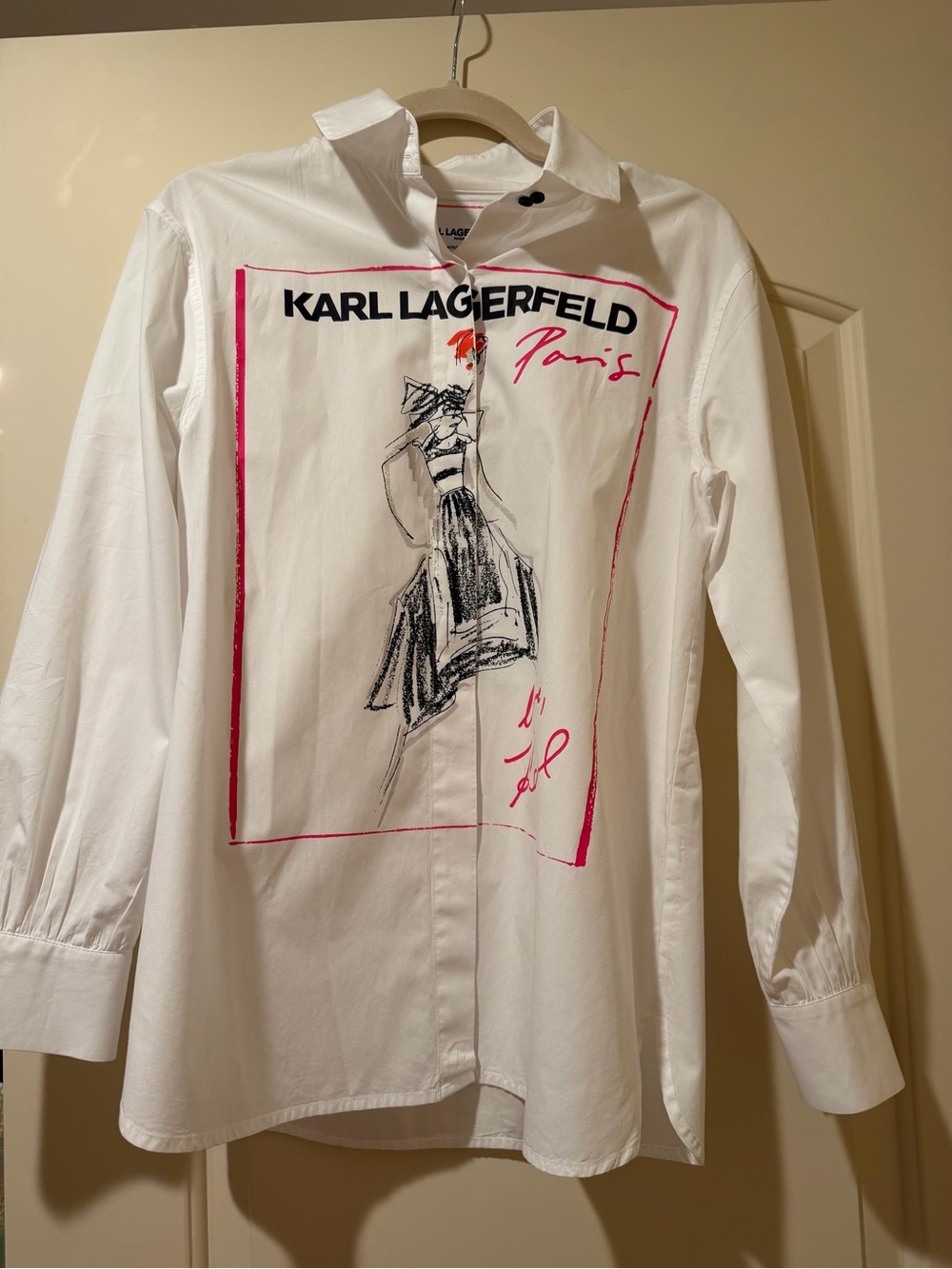 *Limited Edition* Karl Lagerfeld Paris White Graphic Button-Down Shirt